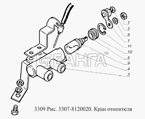 ГАЗ ГАЗ-3309 (Евро 2) Схема Кран отопителя-63 banga.ua
